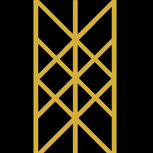 Web of Wyrd rune symbol, depicting nine intertwined threads arranged in three parallel groups of lines, representing the Norse concept of fate.